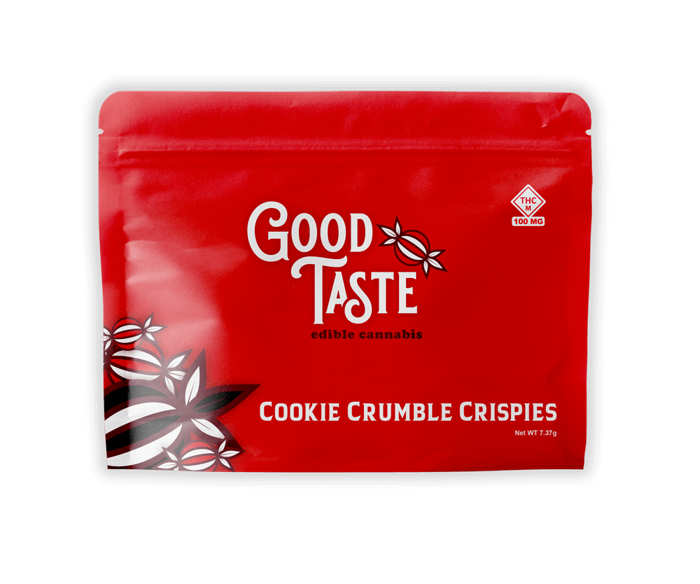 Good Taste Cookie Crumble Crispies red mylar bag packaging